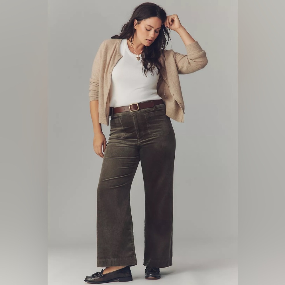 Women's Wide-Leg Corduroy Pants - Olive Green
